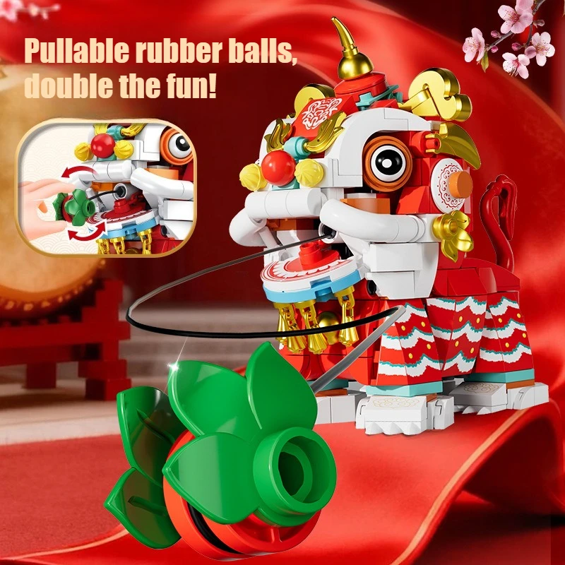 Chinese style beast building blocks ornaments lion awakening dragon year souvenirs new year's day gift toys