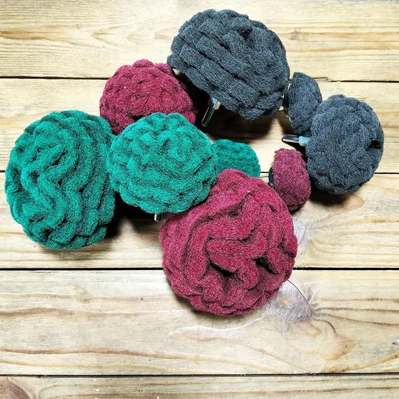 9 Pcs Scouring Pads, 1/4Inch Shank Half Ball Shape Non Woven Buffing Polishing Kits For Drill, Drill Polishing Kits
