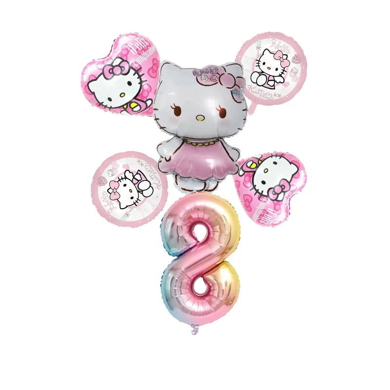 

Набор фольгированных шаров Hello Kitty розового цвета, меняющие цвет цифры, украшение для дня рождения девочек, надувные гелиевые шары с изображением кошки КТ