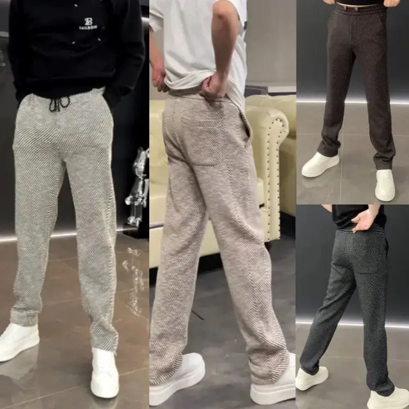 

Мужские свободные брюки прямого кроя с полосками и флисовой подкладкой, модные повседневные брюки, осень 2025, новинка, удобная посадка