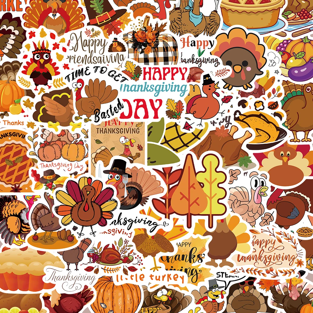 50 قطعة عيد الشكر ملصق DIY بها بنفسك محمول الأمتعة سكيت مضحك الكرتون اليقطين تركيا الخريف مابل ليف الكتابة على الجدران الشارات