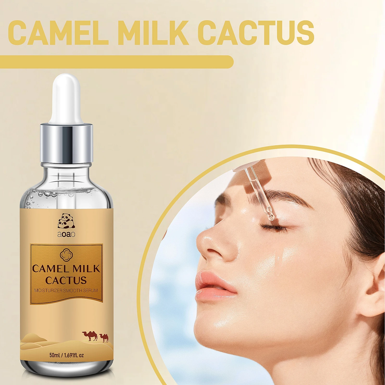جوهر حليب الجمل مع بيرسلين وحمض الهيالورونيك والكولاجين. مصل مرطب عميق وغير دهني.