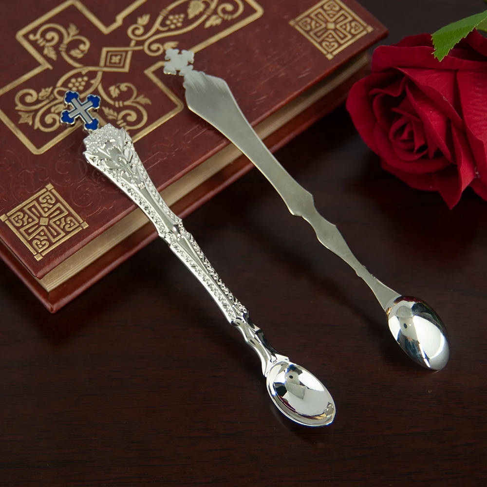 Elegant Orthodox Church Spoon for Baptism with High Quality Alloy Oil Droplets and Diamonds - Perfect Church Souvenir