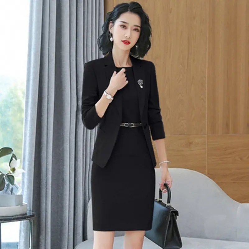 ​ ​ Vestido de escritório feminino primavera verão 2025, vestido de trabalho formal elegante, vestido de terno profissional para mulheres de carreira