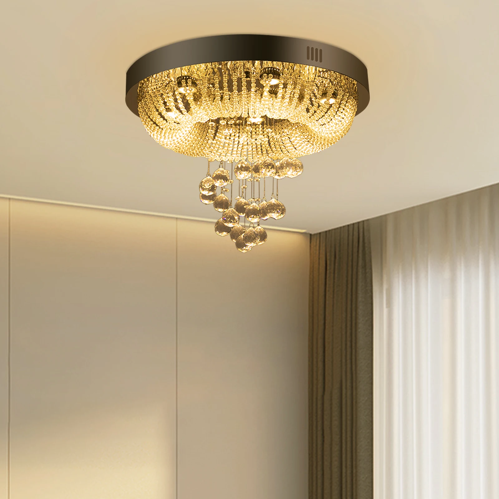 85-265v Crystal Ceiling Light Silver Modern LED Ceiling Lamp 650LM/W Crystal Ceiling Light with 3 Light Colors for Bedrooms Club