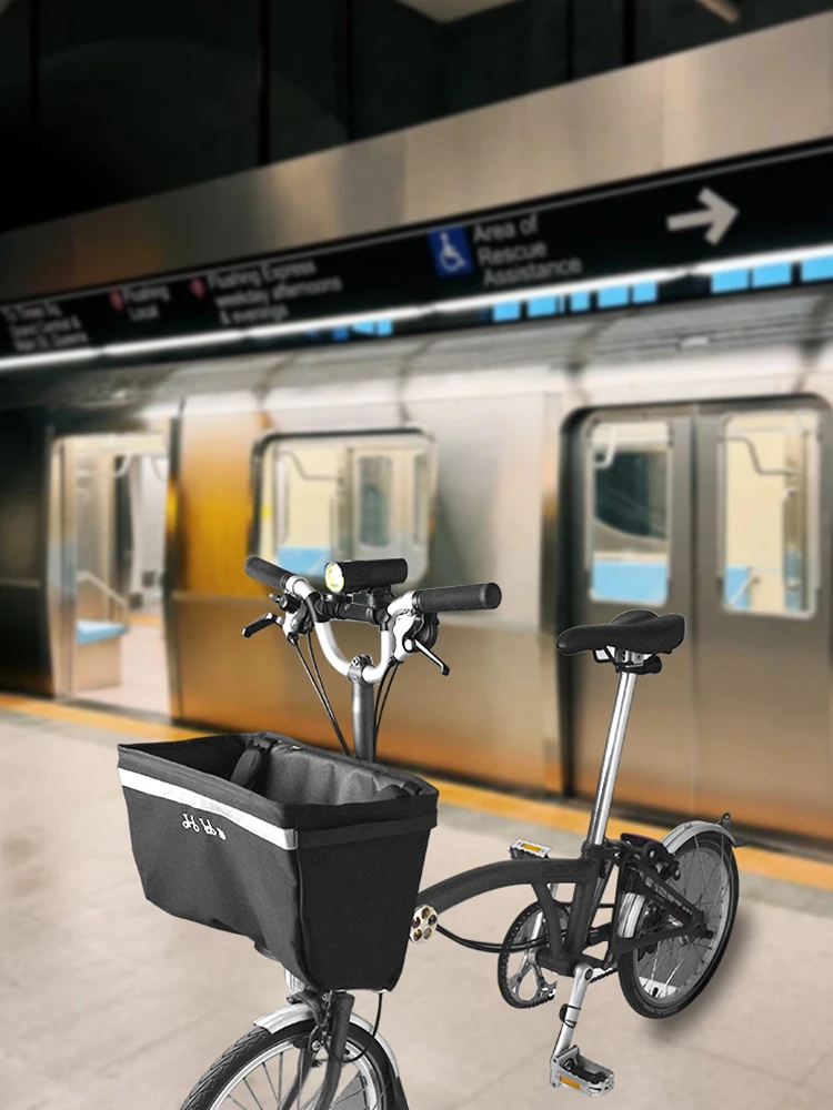 Vordere Aufbewahrungstasche mit Halterung. Original vordere Aufbewahrungstasche für Brompton-Klapprad, Gemüsekorbtasche und interne Halterung