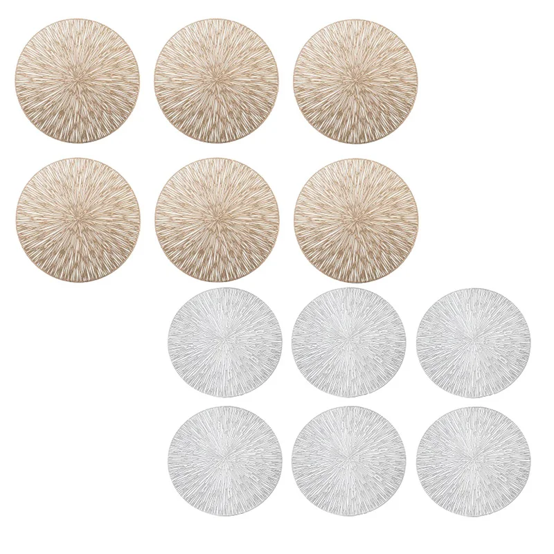 

6Pcs Round Placemats Restaurant Hollow PVC Decoration Meal Mat Anti-Hot Dining Table Line Mat Steak Plate Pad