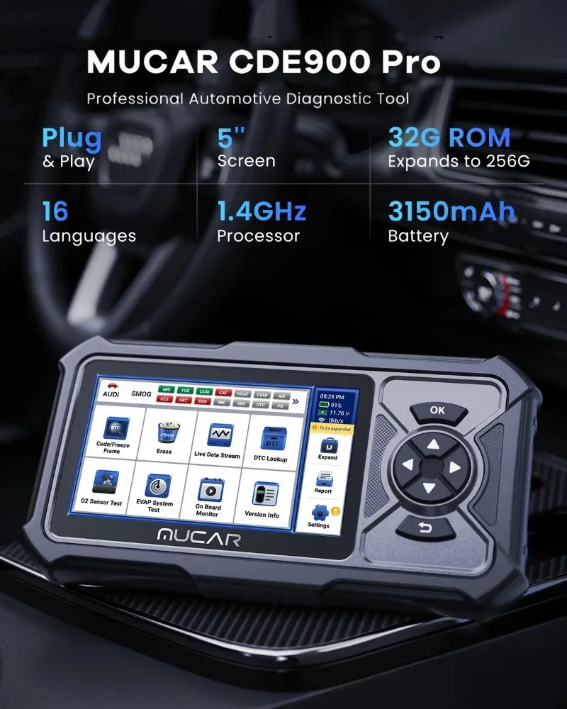 Mucar CDE900 PRO 2+32G WIFI Update Full System 28 Reset o bd2 SDK Universal Auto Vehicle Fault Scanner Code Reader Scan Tool