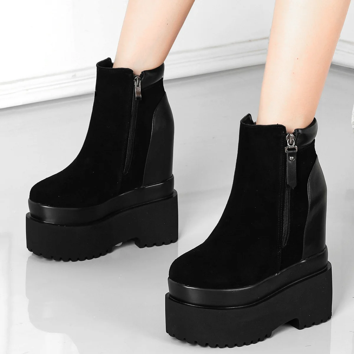 

Winter High Heel Platform Pumps Shoes Women Plus Size 40 41 Genuine Leather Wedges Ankle Boots Fashion Sneakers Big Size Shoes