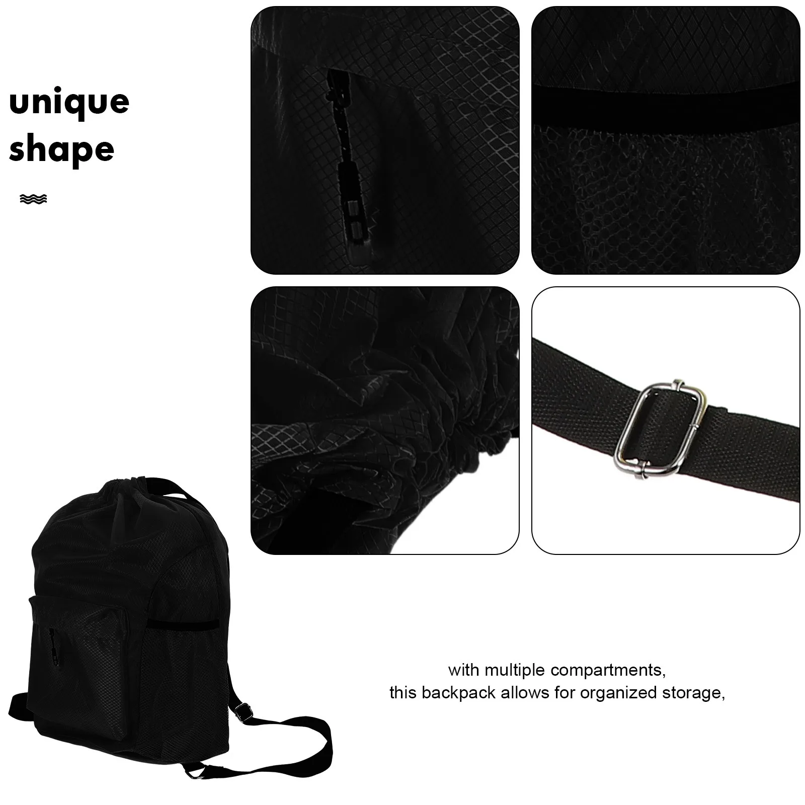 Tas Ransel Kain Oxford Kapasitas Besar Tali Bahu Ganda Tas Olahraga Tahan Lama Tas Sekolah Perjalanan Kasual Tas Serut Tas Basah Hitam