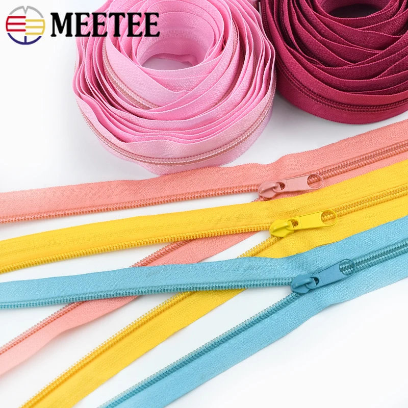 

2/5/10M Meetee 3#5# Nylon Zipper with Zippers Puller Bag Pocket Closure Zip Coil Garment Zips Repair Kit DIY Sewing Accessories