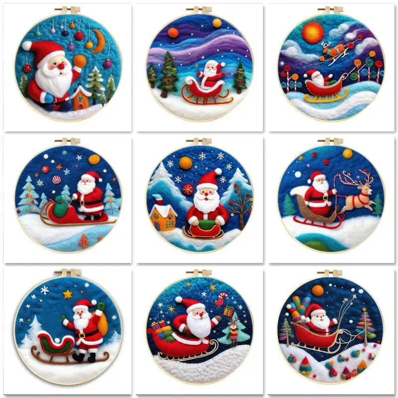 

GATYZTORY DIY Wool Painting Kit Santa Claus Wool Needle Felt Picture Kit Craft Painting Gift Felt Needle Handwork Embroidery Kit