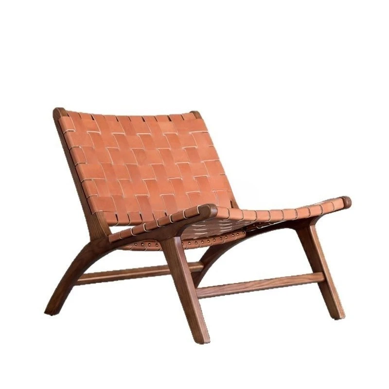 

Saddle chair Nordic solid wood single retro sofa B & B hotel leisure woven chair