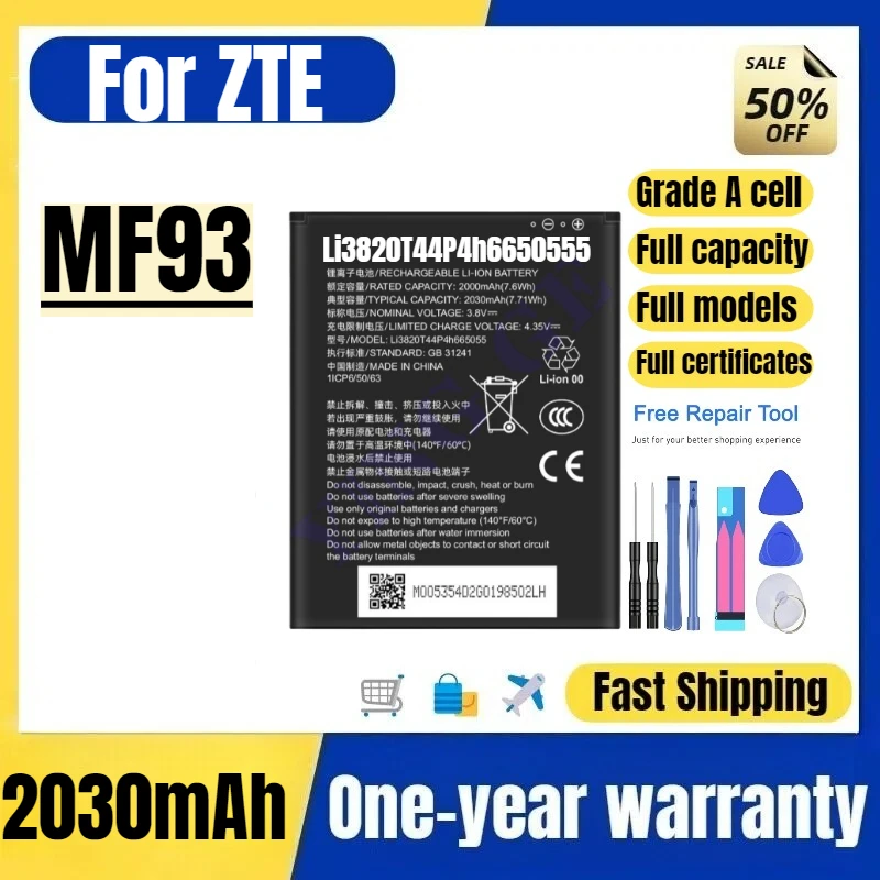 

Li3820T44P4h6650555 for ZTE MF93 Mobile Phone Battery High Quality High Capacity Replacement Bateria Grade A Cell with Tools
