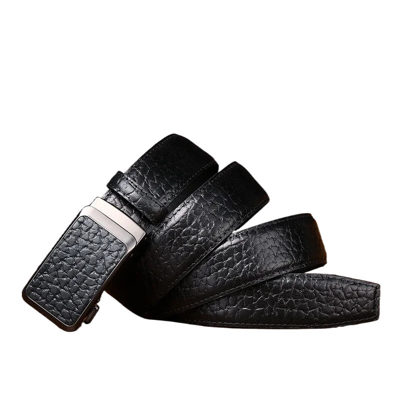 Top-grain leather automatic buckle belt, light luxury wild cowhide grain business formal waist belt for suit trousers