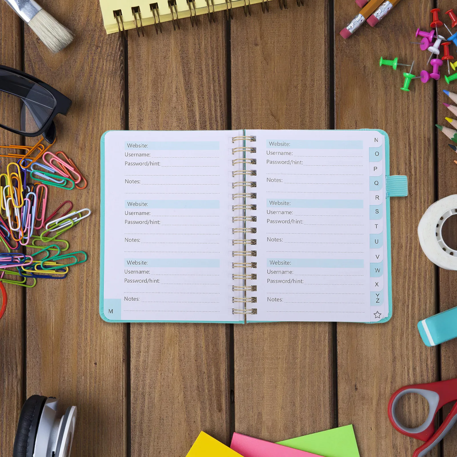 56Sheets Website Password Keeper Notebook Alphabet Tabbed Spiral Bound Portable Password Organizer Small Index Book for Online