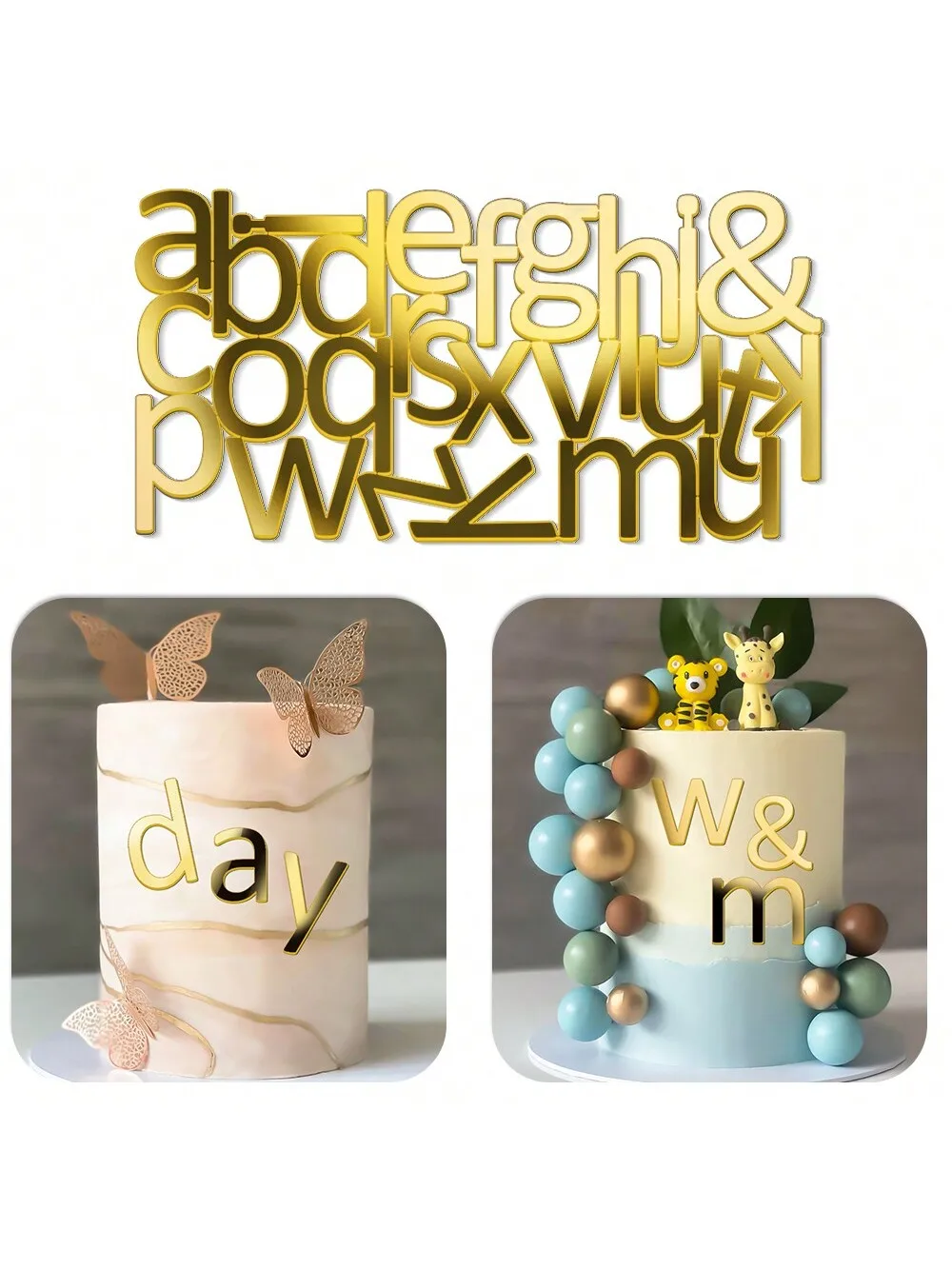 1set Goldene Spiegel Acryl A-Z Englisch Buchstaben Alphabet Kuchen Dekorieren für Geburtstag Party Hochzeit DIY Dekoration Kuchen Topper ﻿ – Detail 4