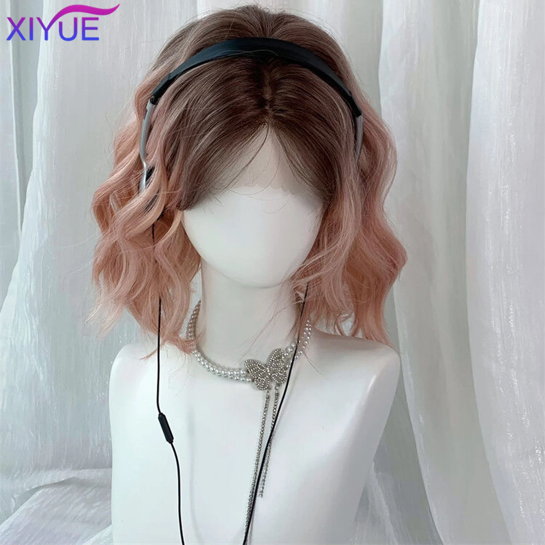 Gradient cherry blossom powder Synthetic Wigs for Cosplay Long Straight Layered Wigs with Bangs for Women Heat Resistant Fak