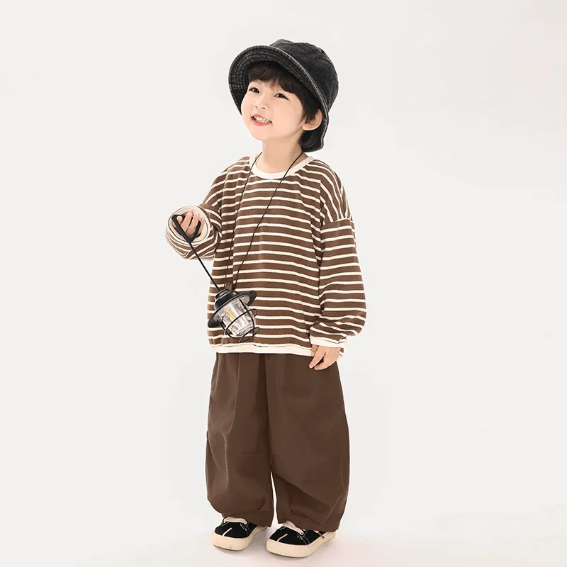 Children's clothing Boys' sweater Autumn spring and autumn long-sleeved striped top Medium and small children's Korean clothes