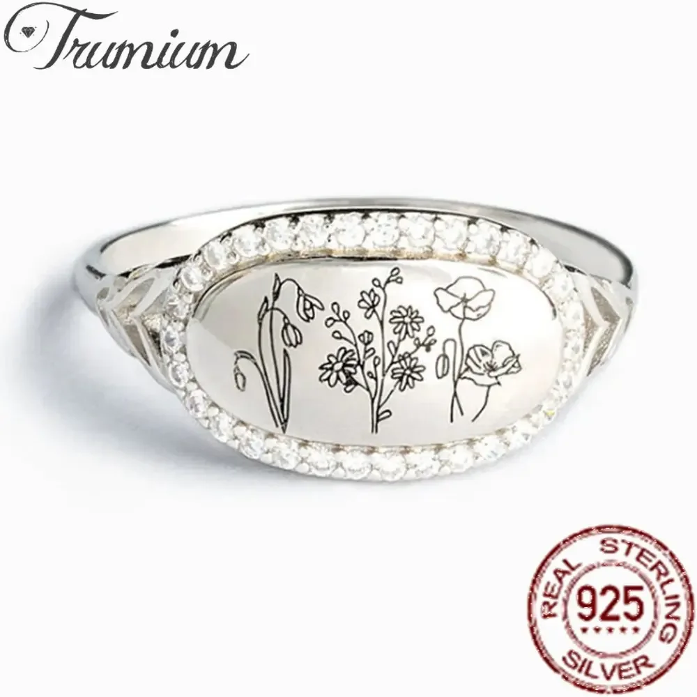 

Trumium Genuine 925 Sterling Silver Simple Flower Shinning Zircon rings for Women Men Wildflower Lover Wide Ring Jewelry