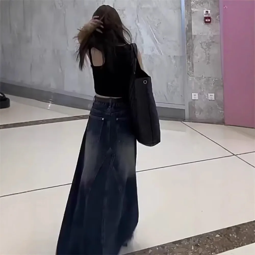Retro Washed Distressed Denim Half-skirt Women Mid-length A-line Leisure Style Spring 2026 New Collection High Waist