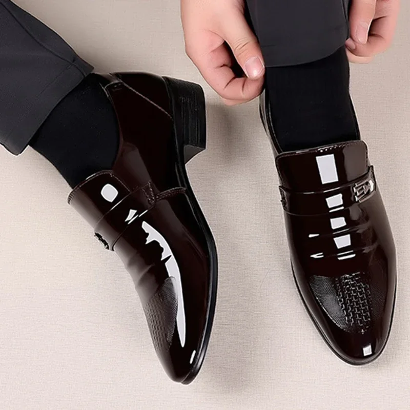 Brand New Patent Leather Shoes for Men Casual Business Shoes Office Work Shoes for Male Party Wedding Oxfords Point Toe Loafers