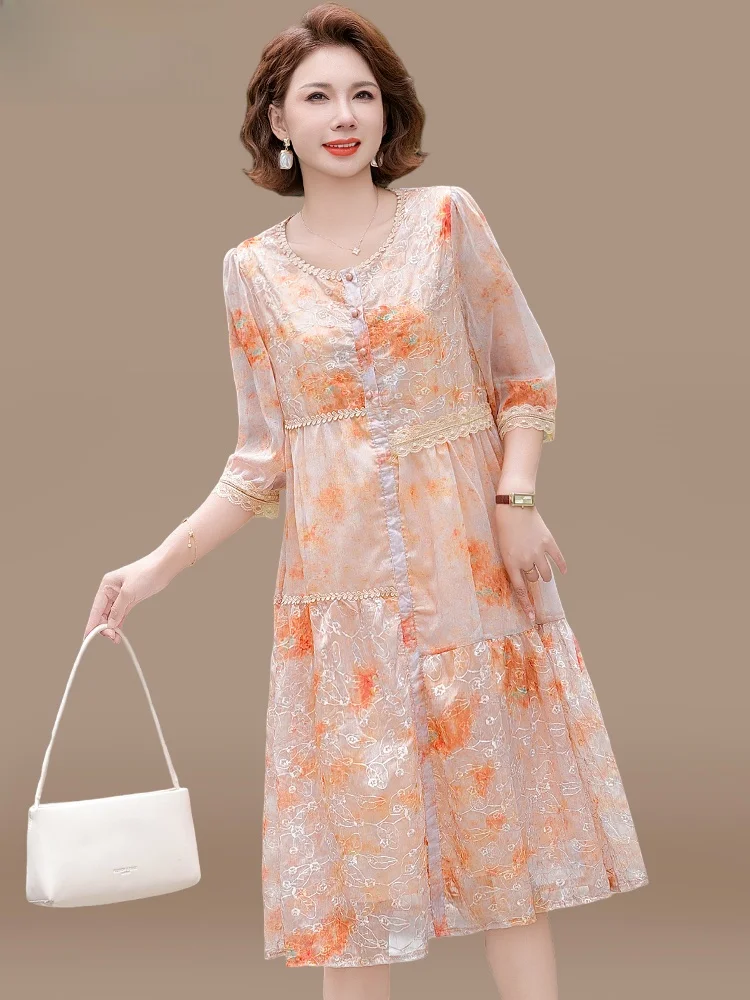

Young Mom Summer Faion Dr Ladylike High-End Chiffon Skirt Mid-Aged Women's Clothing Summer Anti-Aging Skirt