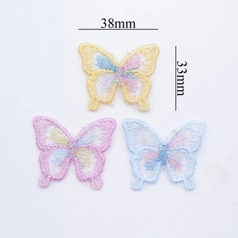 10Pcs 38*33mm Mirage Embroidered Mesh Butterfly Appliques for Clothes Hat Sewing Patches DIY Headwear Hair Clips Bow Accessories