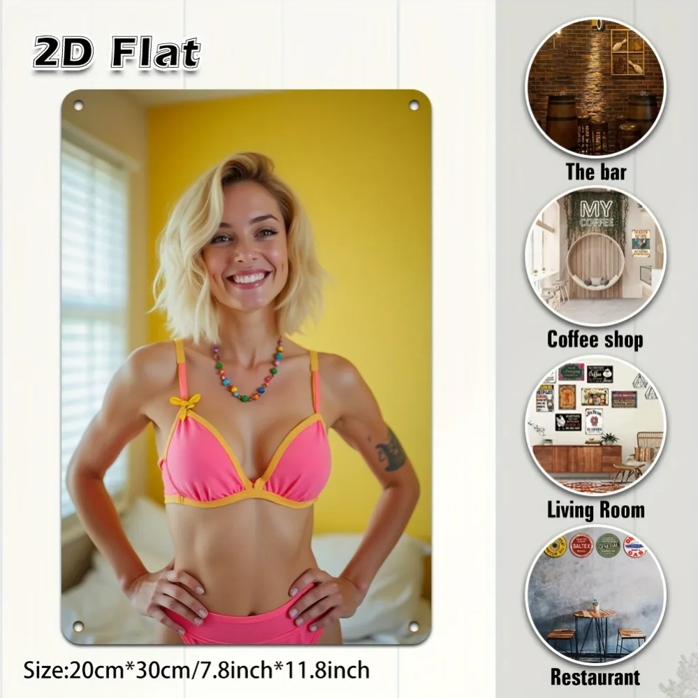 2D Bikini-Mädchen Metall-Blechschild Retro Wandkunst für Zuhause, Bar, Männerhöhle, Halloween, Weihnachtsgeschenk
