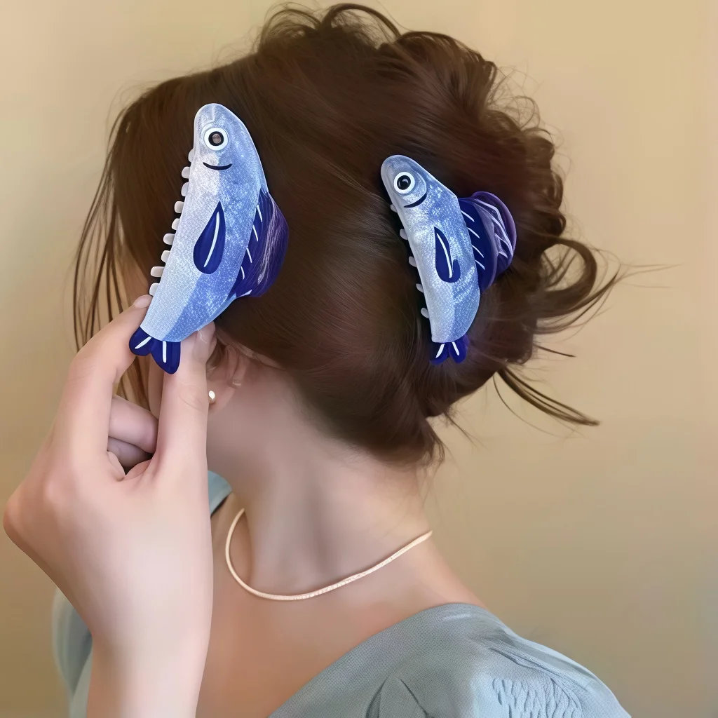 Pinza para el pelo de pez sardina, pinza de tiburón de acetato de imitación, pinzas para el pelo geométricas de animales en el océano, accesorios bonitos para el cabello para mujer