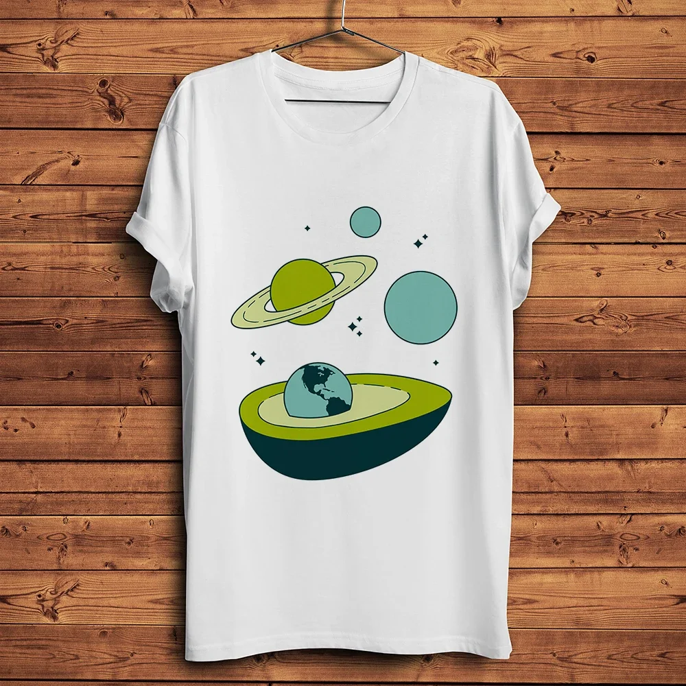 Avocado Planet Universe Space Funny Geek T-Shirt Men,White  Short Sleeve Casual Tshirt,Unisex Fresh Style Streetwear T-shirt
