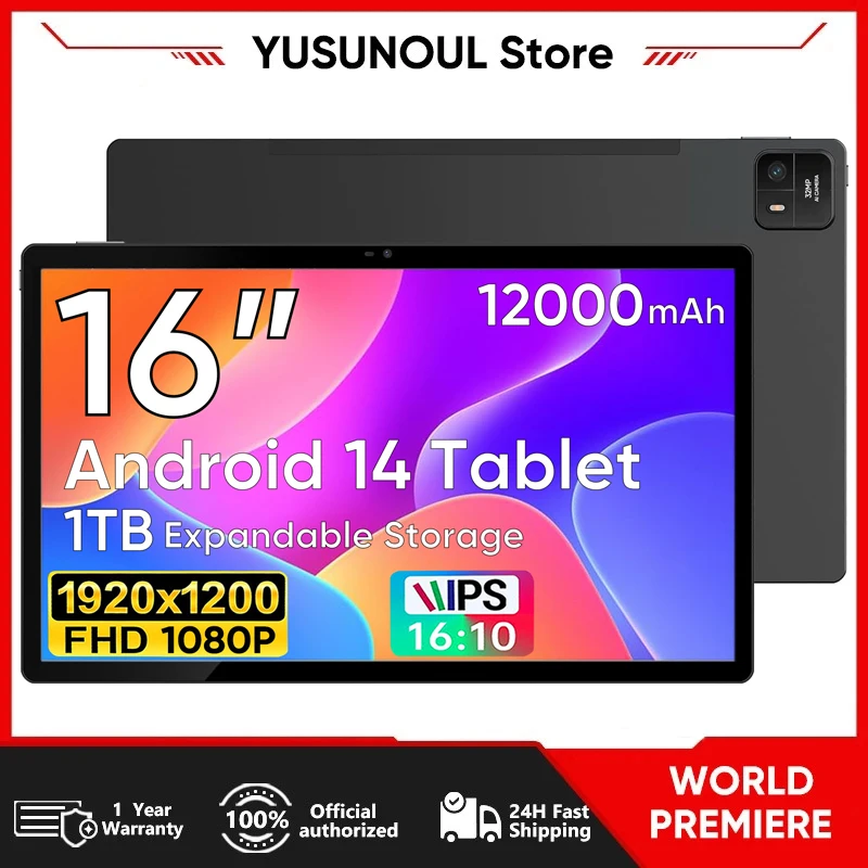 【العرض الأول في العالم】الإصدار العالمي 16 بوصة Android 14 Tablet Helio G99 ثماني النواة 12000 مللي أمبير في الساعة 1920 × 1200 IPS شاشة WiFi Play Store