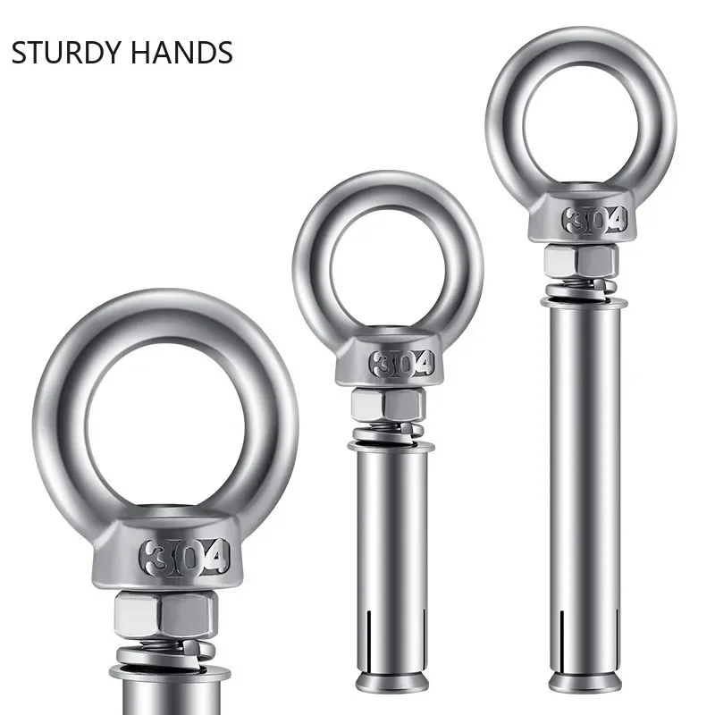 

10Pcs Stainless Steel Universal Ring Expansion Screw Sleeve Anchor Concrete Expansion Eye Bolt Installation Artifact Long Hook