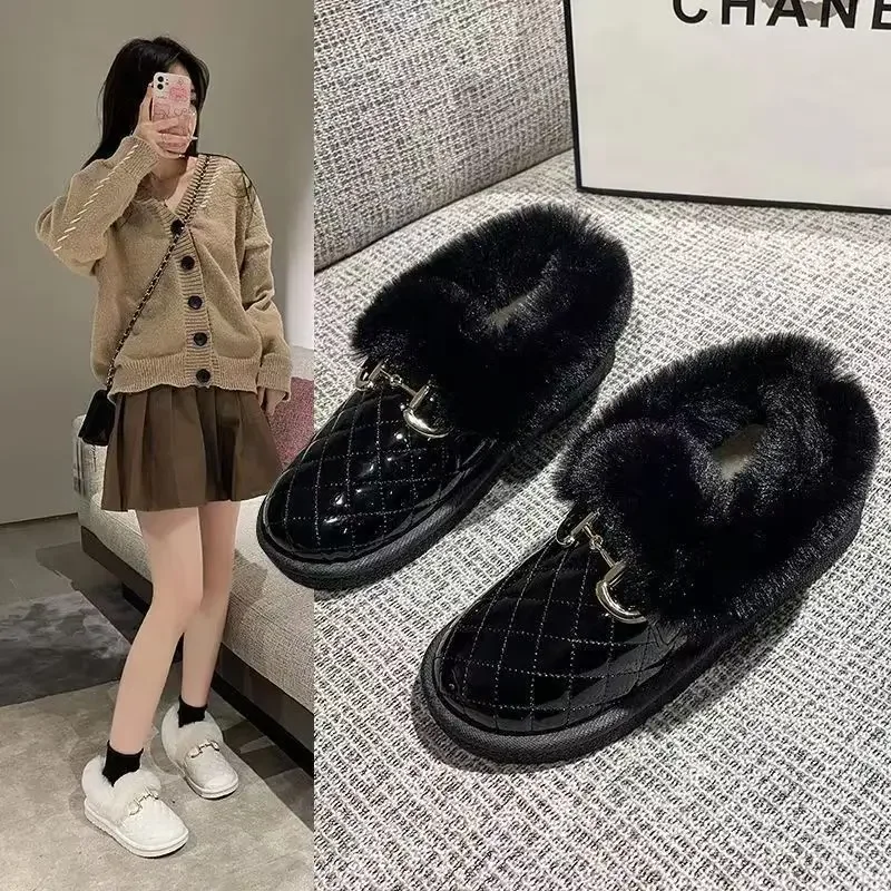 2023 New Women's Snow Boots Plush and Thickened Low Barrel Cotton Shoes Women's Winter Korean Warm Short Boots Slip On loafers