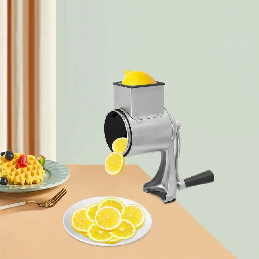 Rotary Cheese Grater - Round Slicer Stainless Steel With 5 Interchangeable Blades Rotary Drum Grater For Veggie, Nuts, Fruit,Bis
