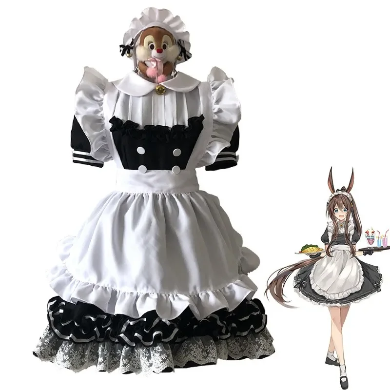 

Arknights Amiya coffee shop maid outfit lolita dress headwear cosplay costume women Halloween