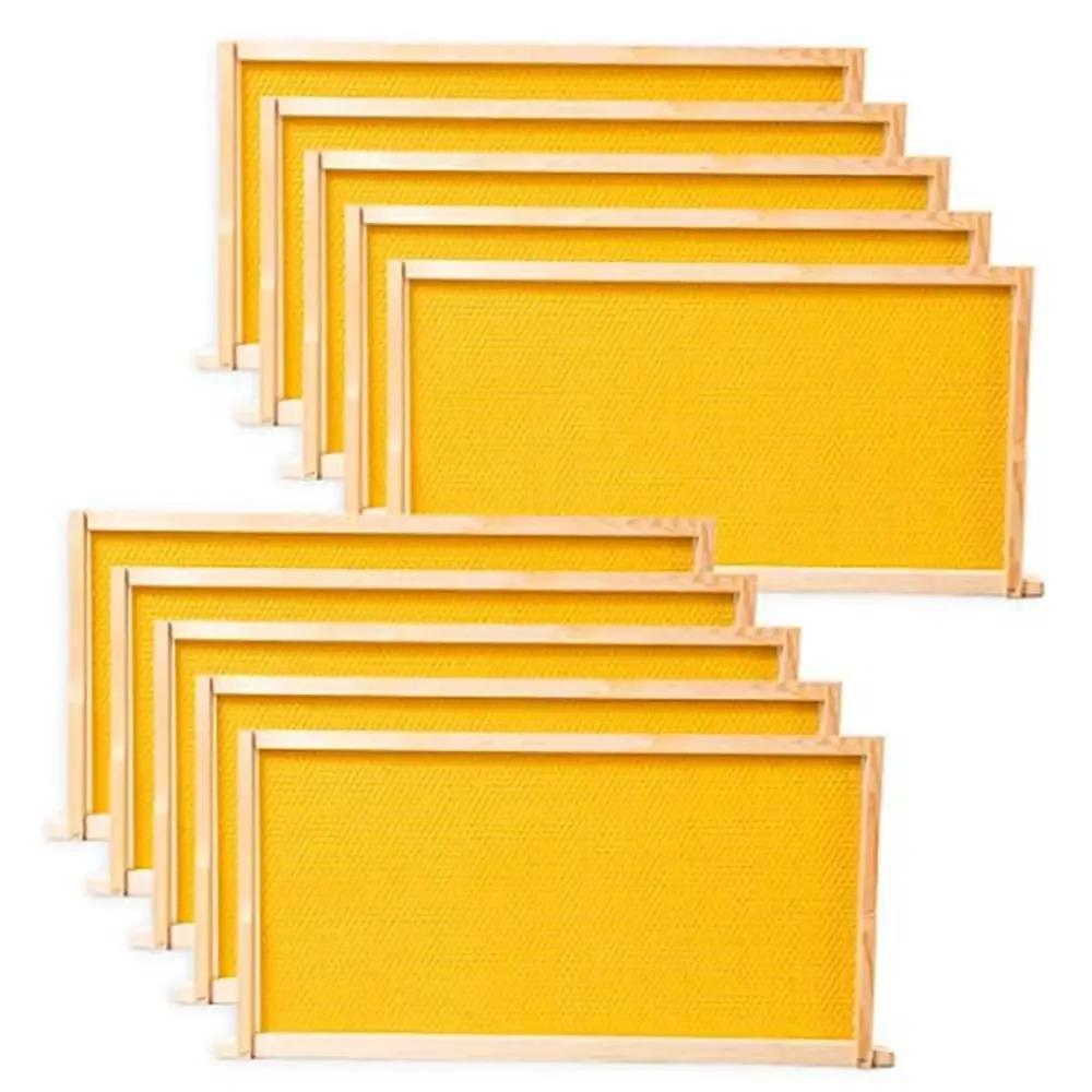 Beehive Frames Set 10-Pack Deep Brood Box Wooden Honeycomb Bee Hives Beeswax Coated 100% Foundations Premium Pine Easy Assemble