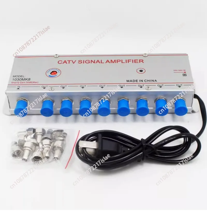 220V Cable TV Signal Booster Analog Digital CATV Signal Amplifier 1 IN 8 OUT 30DB 1030MK8