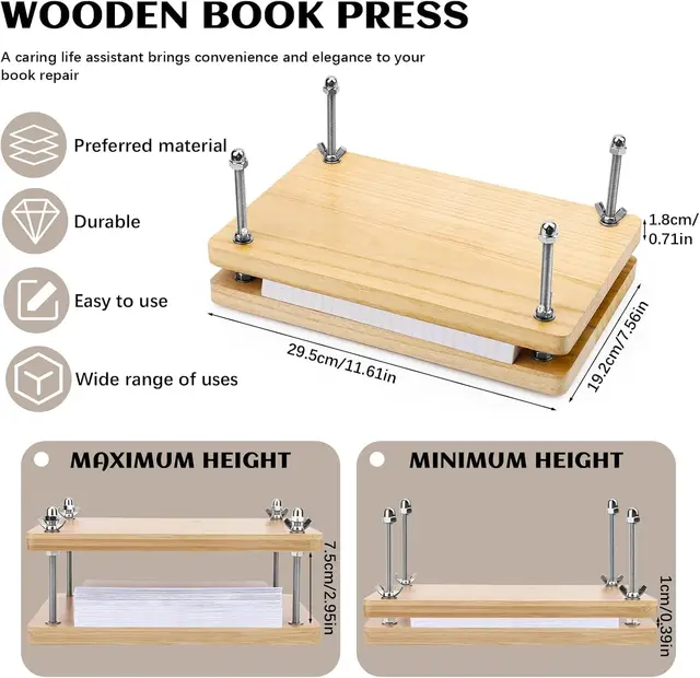 Wooden Book Press, Binding Tool, Flat Paper Press Machine for Desktop DIY Greeting Cards Labels 2 Wooden Book Press – Flat Paper Press for Bookbinding, Greeting Cards and Labels – view 2