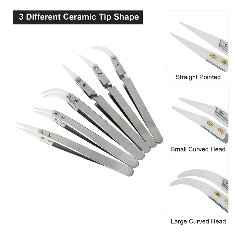 Pincettes à souder inverse de précision ABBP-24 pièces, ensemble de pincettes à pointes pointues et incurvées Non conductrices, antimagnétiques
