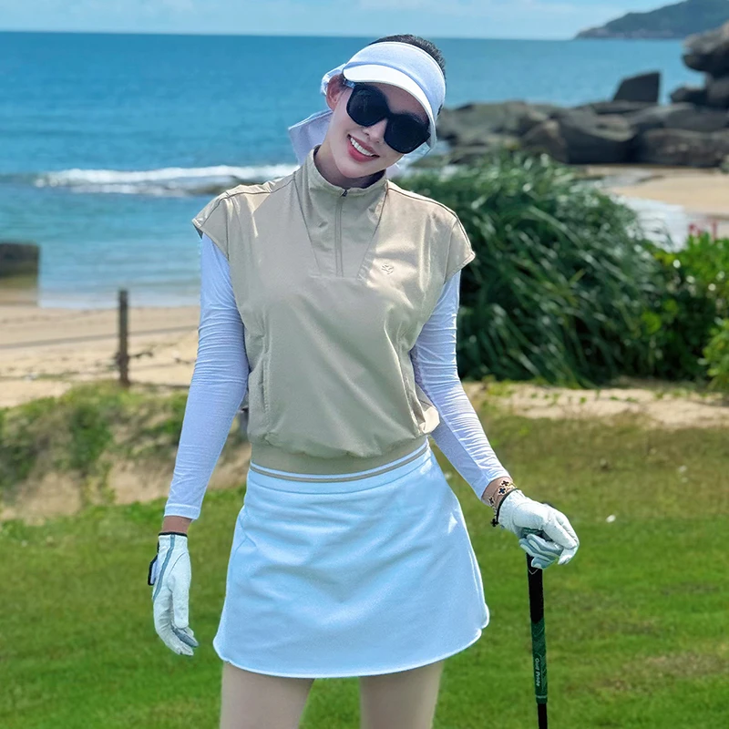 

SG весна осень женские поддельные топы из двух предметов с воротником-стойкой рубашки-поло для гольфа футболка с длинными рукавами женские юбки для гольфа с высокой талией