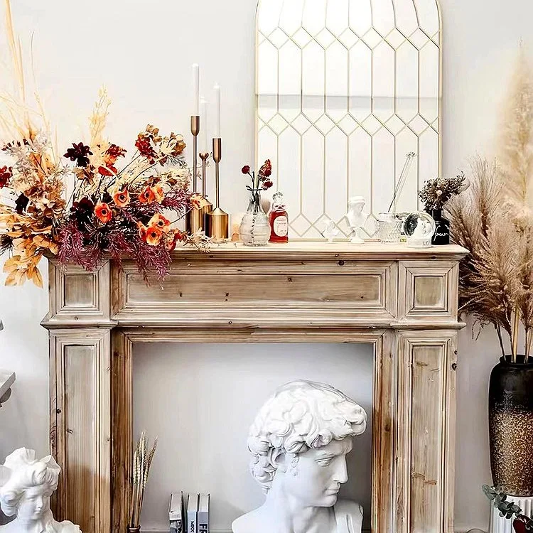 French retro fireplace decorative cabinet live stream scene simple household living room entrance partition solid wood