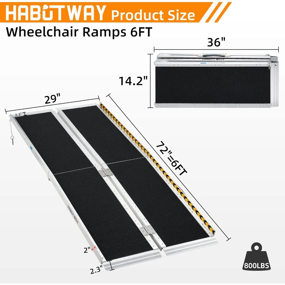 6ft Wheelchair Ramp, Portable Wheelchair Ramps for Home Steps, Double Non-Skid Ramps Hold Up to 800Lbs, Threshold Ramp for Home