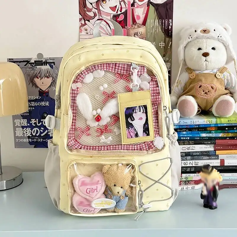 

New Y2K Cute Ita Backpack Large Capacity Commute Knapsack Girl Transparent DIY Display Rucksack outdoor fashion Travel Schoolbag