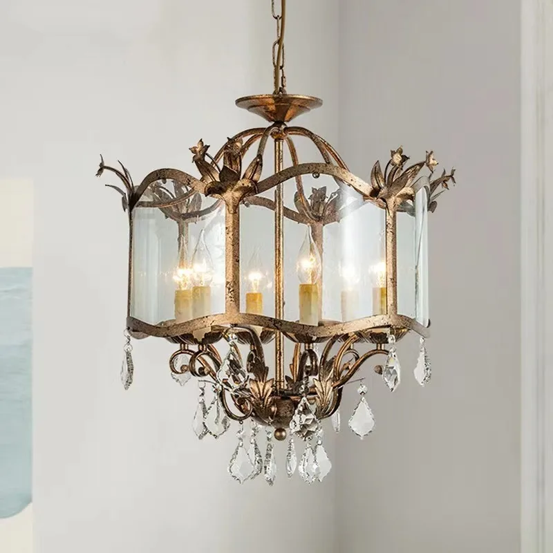 American restaurant chandelier, retro and old table lamp, French creative store commercial crystal candle bedroom lighting