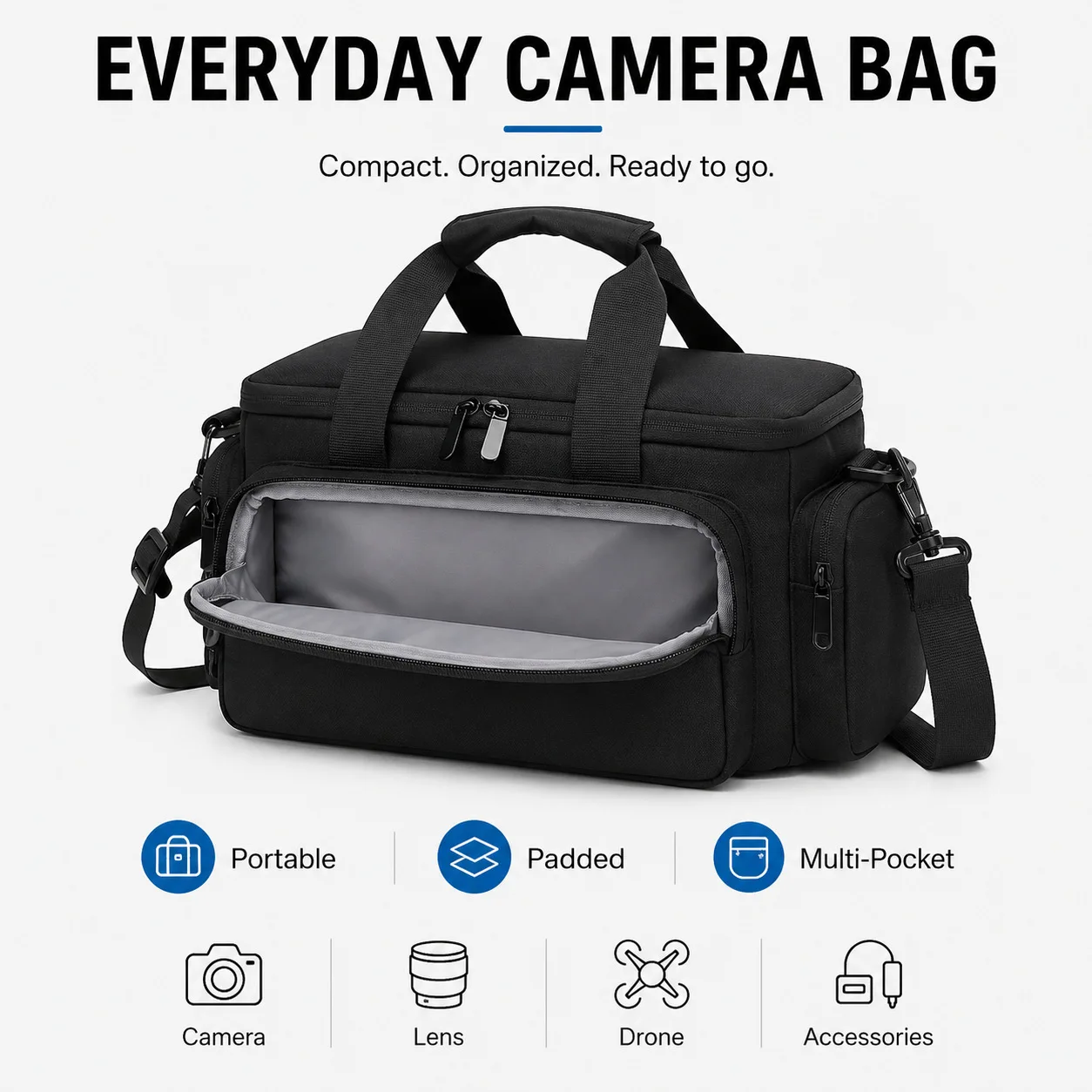 Camera Bag Travel Camera Shoulder Bag Water-resistant Shock-proof for Mirrorless Camera Removable Dividers And Shoulder Strap