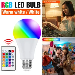 RGB LED Light Bulb E27 16 Colors Dimmable IR Remote Control Color Change Lamp For Home Party Atmosphere Decor 5W 10W 15W 20W 25W