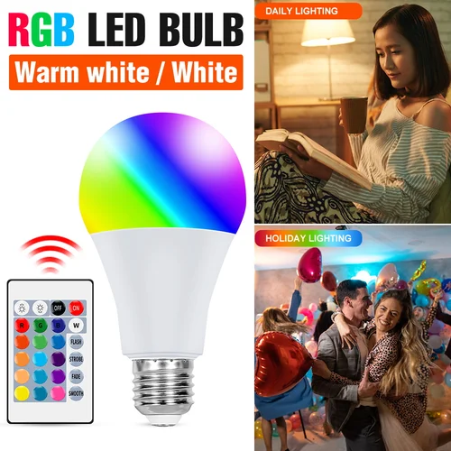 홈 파티 분위기 장식용 RGB LED 전구, 조도 조절 IR 리모컨, 색상 변경 램프, E27, 16 색, 5W, 10W, 15W, 20W, 25W 