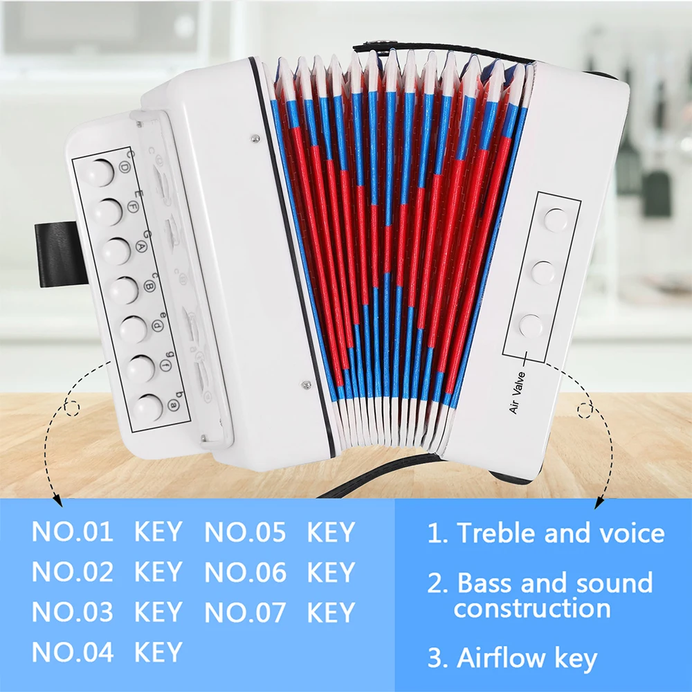 Mini 7-key 2-bass Accordion ABS Material Musical Instrument for Beginners Christmas Gift Lightweight Button Accordion