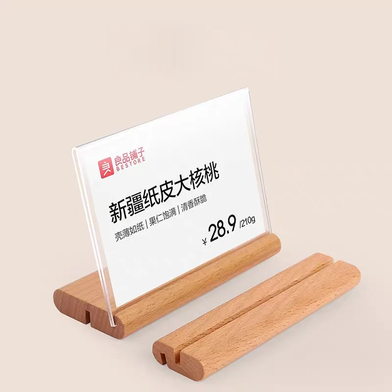 100x70mm T / L Use Wood Price Label Card Tags Table Number Name Card Holder Acrylic Menu Paper Flyer Sign Holder Display Stand